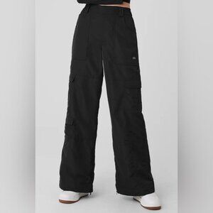Alo Yoga Black High-Waist SkiMoto Puffer Athleisure Trendy Style Wide Leg Pant M